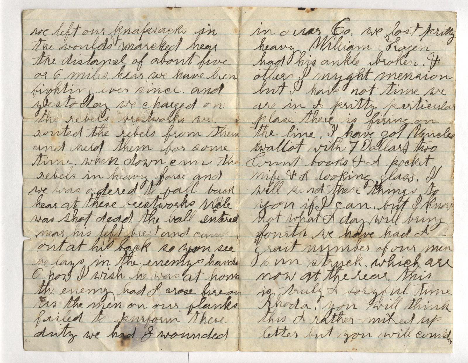 Manuscript letter from Henry H. Gunn to his Aunt Rhoda, August 17, 1864 — pages 2 and 3