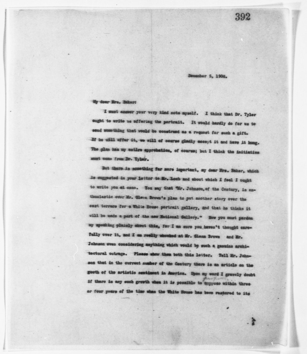 Letter from President Theodore Roosevelt to Mrs. Abby G. Baker, December 5, 1908 — page 1