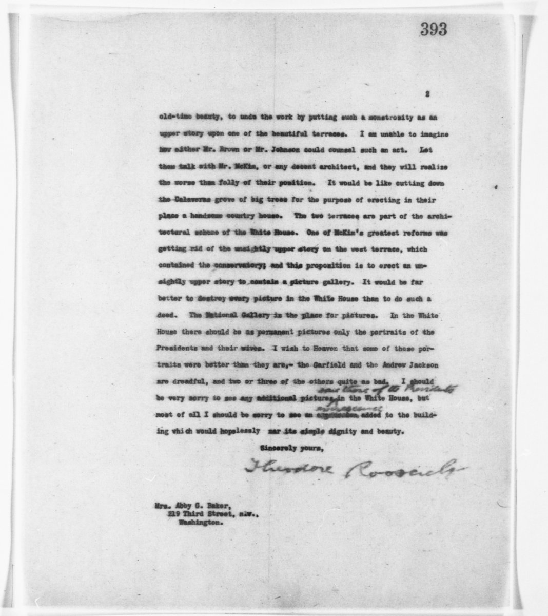 Letter from President Theodore Roosevelt to Mrs. Abby G. Baker, December 5, 1908 — page 2